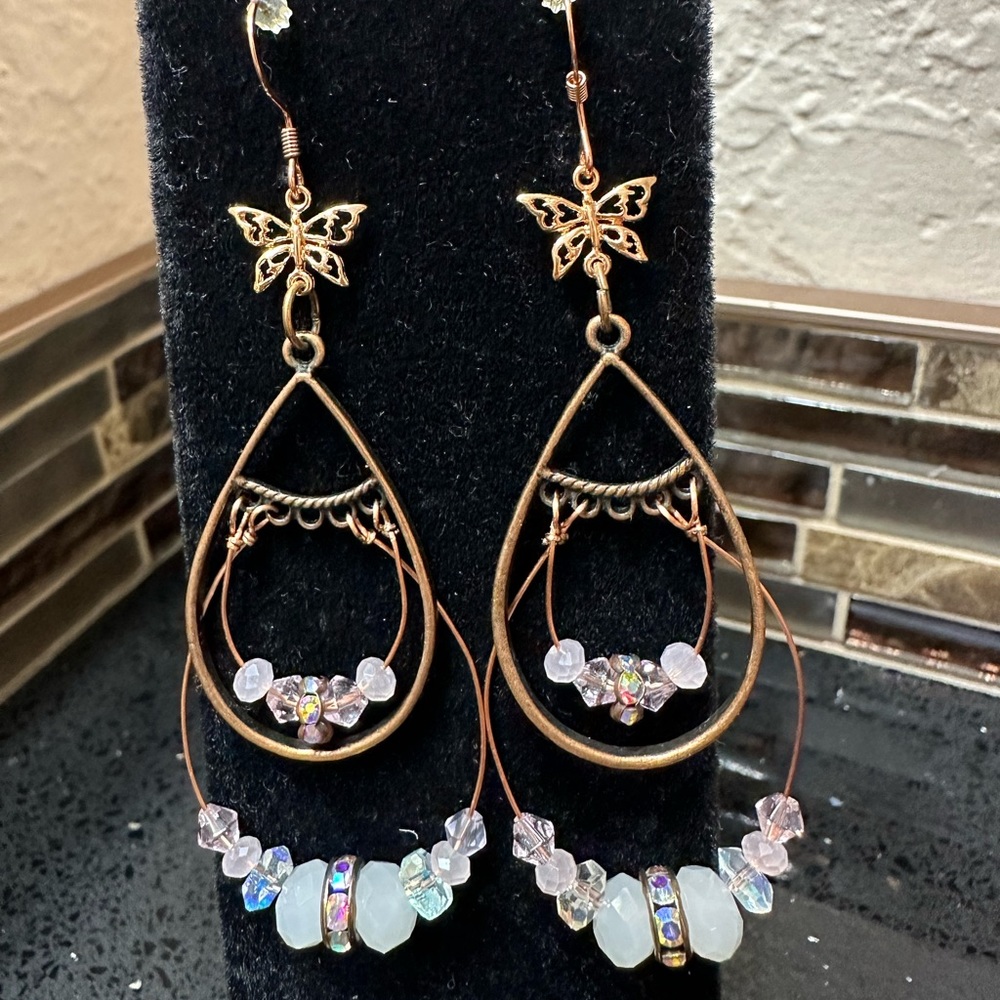 Butterfly pink and rose gold dangles
